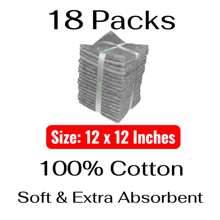 Washcloths, 18 Pack, 100% Ring-Spun Cotton Washcloths for Face, Body, and Hands. Design to Exfoliate. Extra Soft and Absorbent. Machine Washable. Size: 12 x 12 inches.