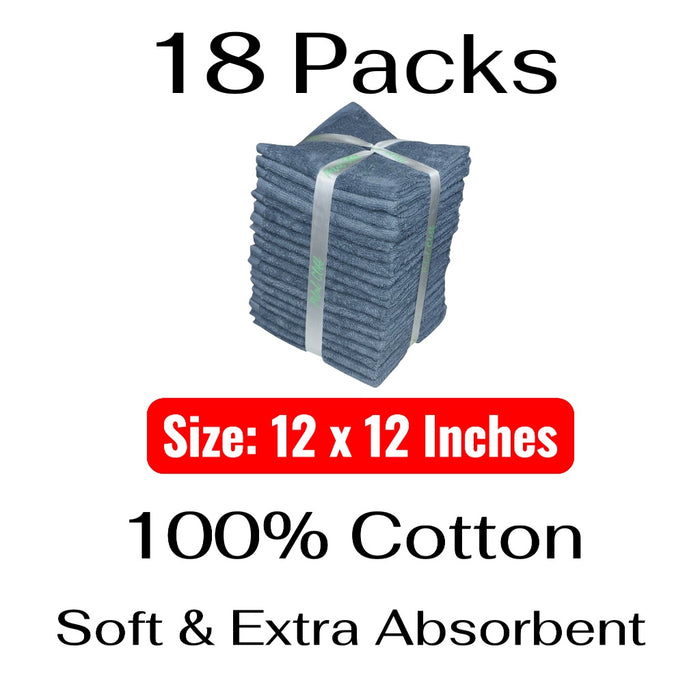 Washcloths, 18 Pack, 100% Ring-Spun Cotton Washcloths for Face, Body, and Hands. Design to Exfoliate. Extra Soft and Absorbent. Machine Washable. Size: 12 x 12 inches.
