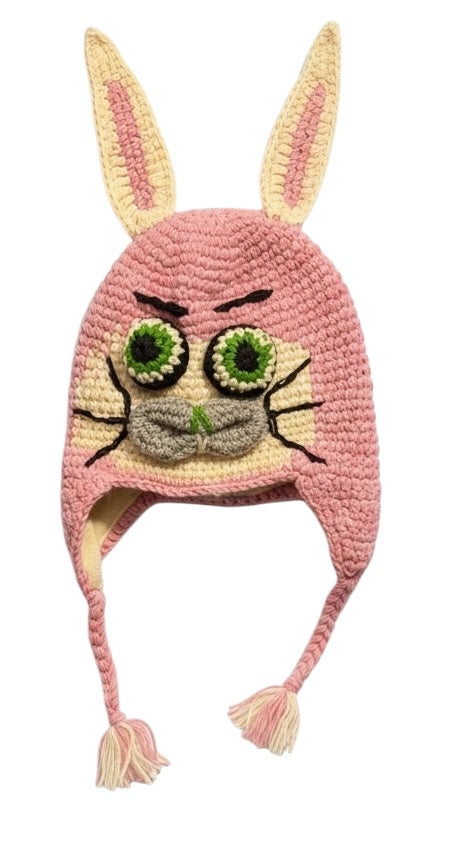 Handmade Animal Character Wool with Fleece Lined Adult Winter Hat, One Size fits