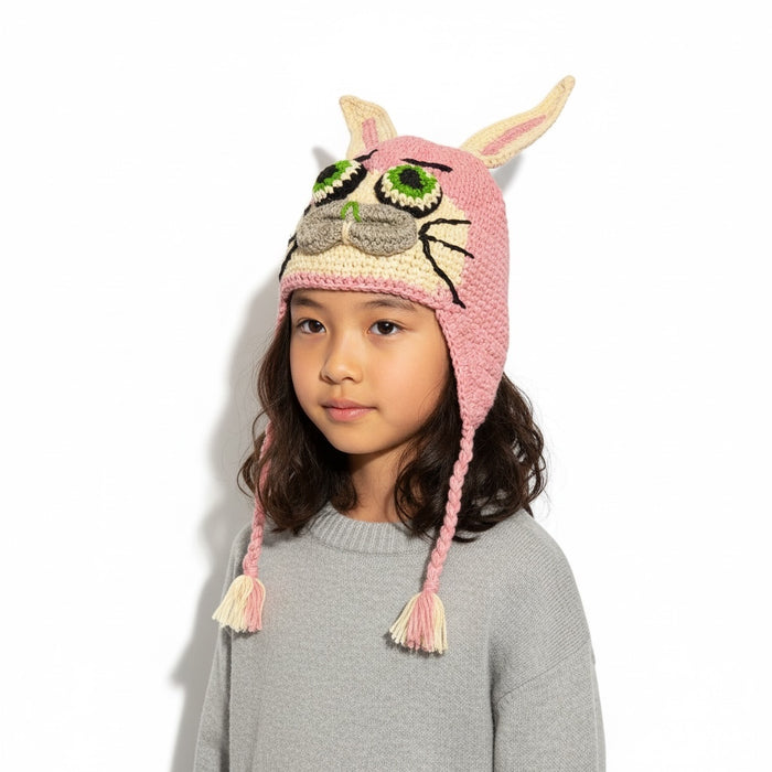 Handmade Animal Character Wool with Fleece Lined Adult Winter Hat, One Size fits