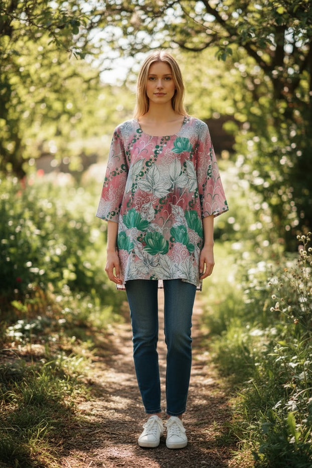 Digital Printed Crape tunic, Short Kurti,  Multi color Soft and Breathable Top. - HP-20