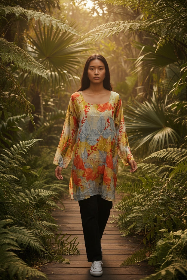 Digital Printed Crape tunic, Short Kurti,  Multi color Soft and Breathable Top. - HP-21