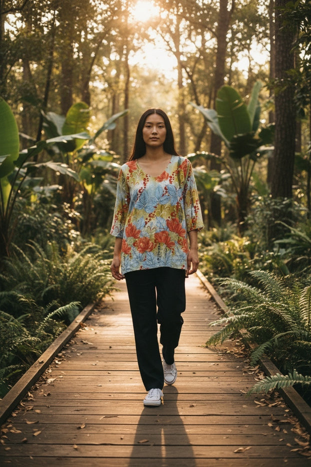 Digital Printed Crape tunic, Short Kurti,  Multi color Soft and Breathable Top. - HP-21