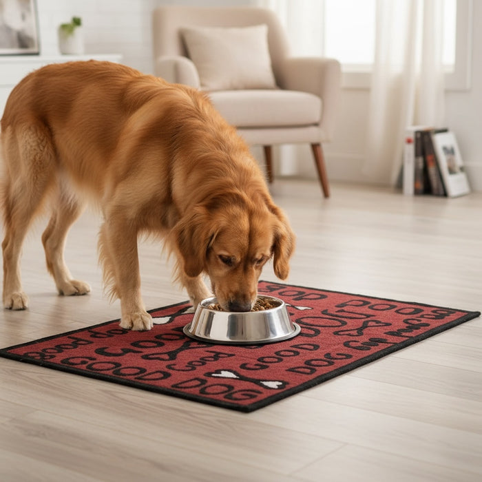 Pet Bowl Mats for Food and Water, Rectangle Non-Slip Cotton Backing with 5mm Foam Mat for Dogs and Cats, Size: 13” x 19”.