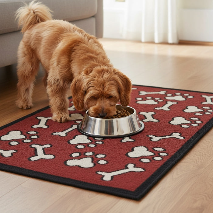 Pet Bowl Mats for Food and Water, Rectangle Non-Slip Cotton Backing with 5mm Foam Mat for Dogs and Cats, Size: 13” x 19”.