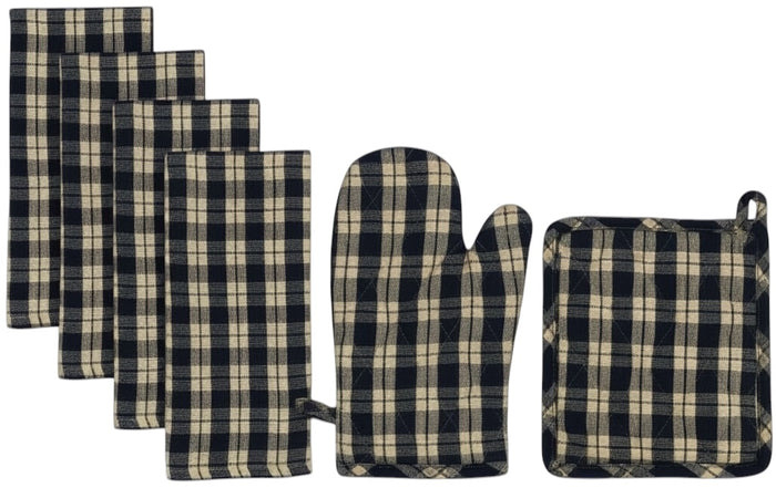 Set of 6, 100% Cotton Farmhouse Country Kitchen Linen Set, Included 4 Kitchen Towel, Ovenmitt, Potholder.