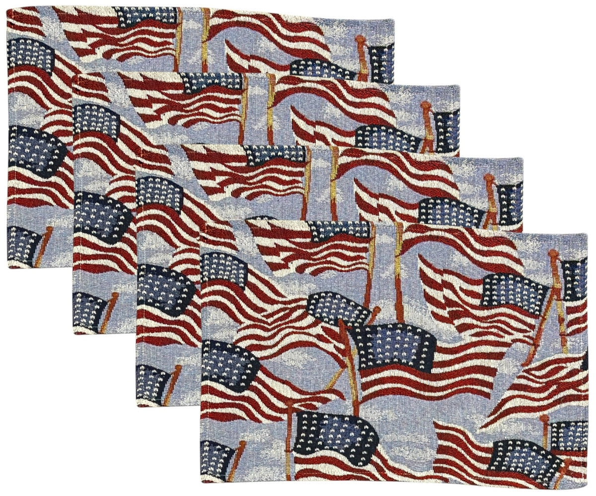 American Flag with Star Patriotic 4th of July Memorial Day, Independence Day Tapestry Placemats Set of 4, Kitchen Dining Table Décor 13" x 19".