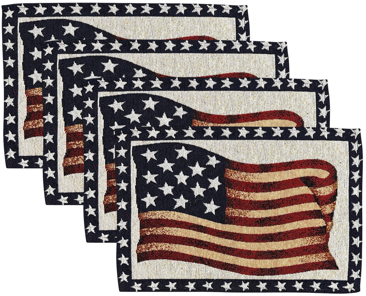 American Flag with Star Patriotic 4th of July Memorial Day, Independence Day Tapestry Placemats Set of 4, Kitchen Dining Table Décor Size: 13 x 19 Inches.