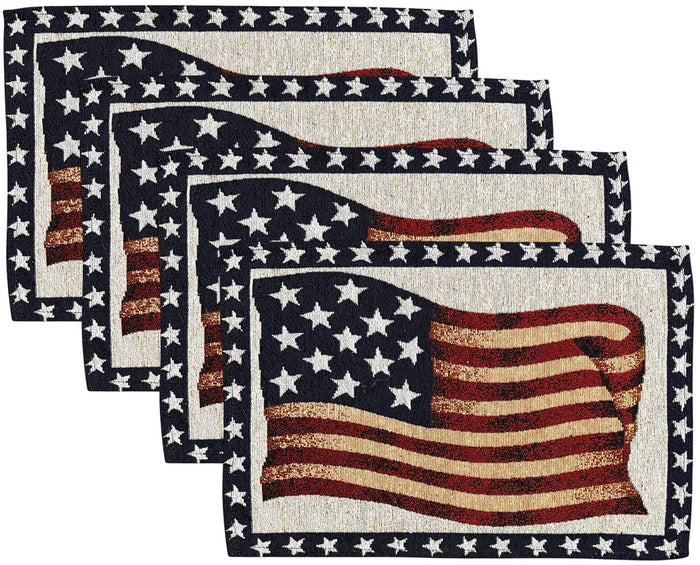 American Flag with Star Patriotic 4th of July Memorial Day, Independence Day Tapestry Placemats Set of 4, Kitchen Dining Table Décor Size: 13 x 19 Inches.