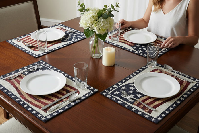 American Flag with Star Patriotic 4th of July Memorial Day, Independence Day Tapestry Placemats Set of 4, Kitchen Dining Table Décor Size: 13 x 19 Inches.