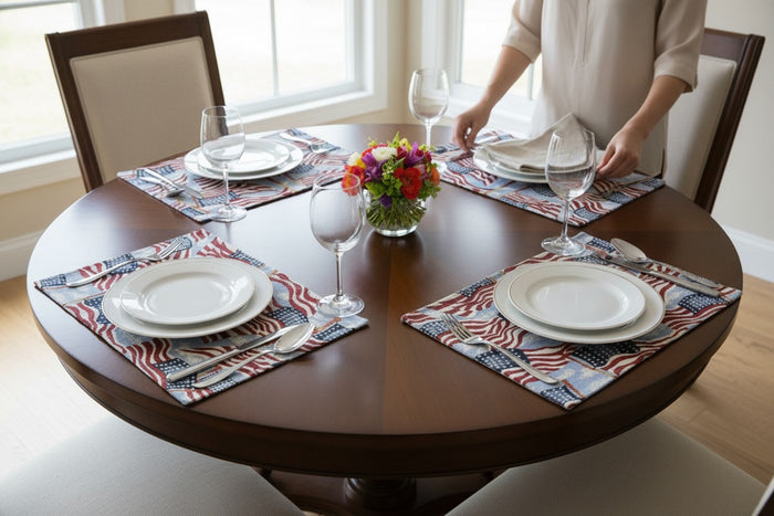 American Flag with Star Patriotic 4th of July Memorial Day, Independence Day Tapestry Placemats Set of 4, Kitchen Dining Table Décor 13" x 19".
