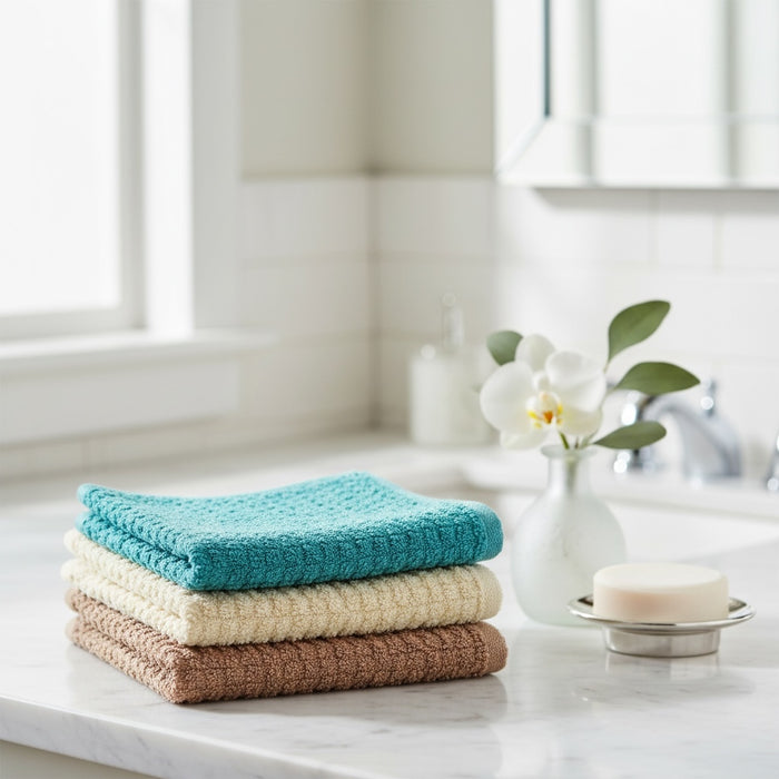 Washcloths Set of 8 - Popcorn Weave Wash Cloth Designed to Exfoliate Your Hands, Body or Face - Extra Absorbent 100% Ring Spun Cotton 12" X 12"