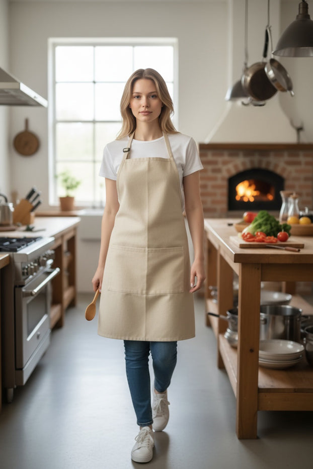 2 Pcs, 100% Cotton Unisex Large Apron with 2 Pockets, Heavy GSM - Adjustable Aprons Multi Purpose Use Size: 20” x 28” - 270 GSM.