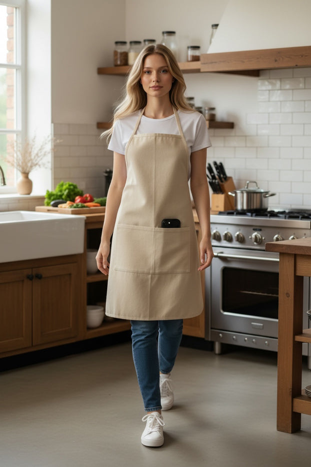 2 Pcs, 100% Cotton Unisex Large Apron with 2 Pockets, Heavy GSM - Adjustable Aprons Multi Purpose Use Size: 20” x 28” - 270 GSM.