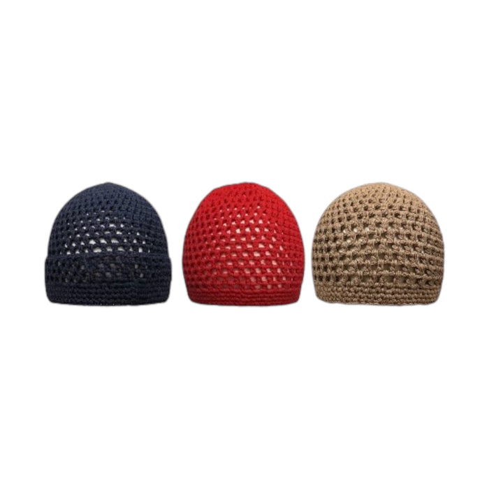 Knitted Stretchy Cotton Crochet Muslim Islamic Kufi Prayer Beanie Skull Caps for Men - One Size Fits Most.