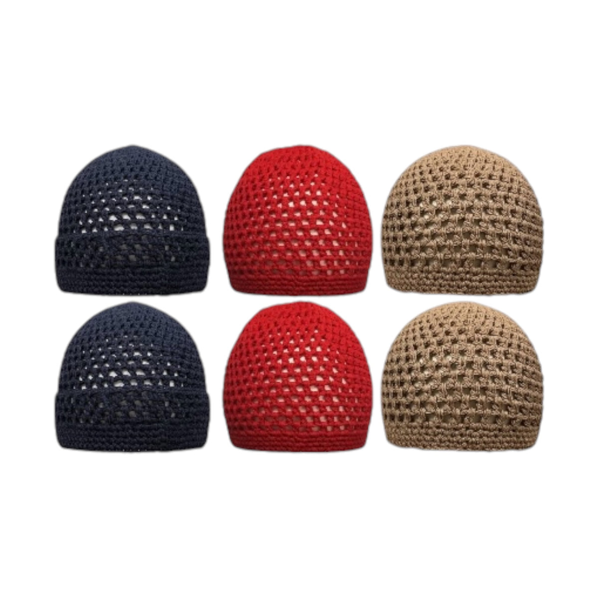 Knitted Stretchy Cotton Crochet Muslim Islamic Kufi Prayer Beanie Skull Caps for Men - One Size Fits Most.