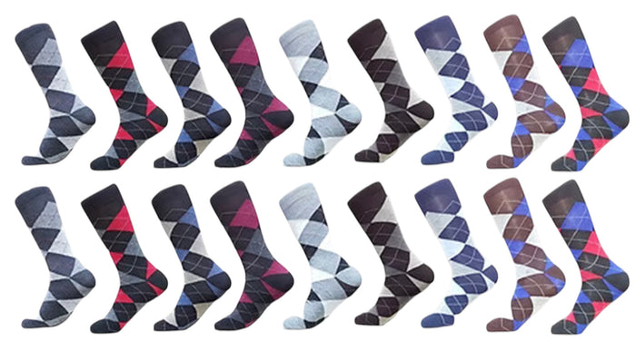 Men’s Colorful Casual Crew Dress Socks 12 Pack, Argyle, Striped, Solid Socks Size 10–13.