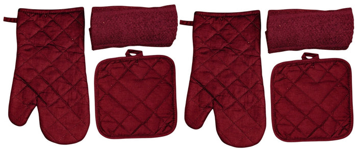 Six Pcs, Solid Quilted Heat-Resistant Kitchen Sets: 2 Kitchen Towels, 2 Oven Mitts, and 2 Potholders Ultra-Absorbent and Durable.