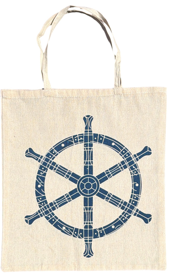 Nautical Design 3 Pcs, Natural Canvas Tote Bags Size: 14 x 16 inch. Wheels, Anchor and ship Double side Same Print, Tote bags, Reusable for Grocery Shopping Bags Machine Washable.