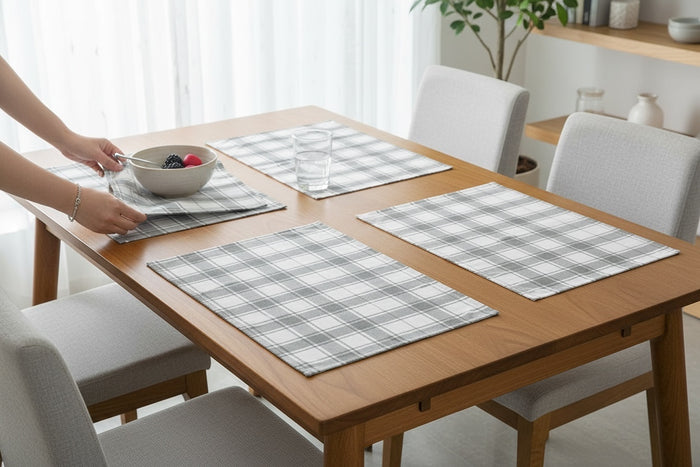 Farmhouse Buffalo Plaid Set of 4, Cotton Placemats for Kitchen Dining Table Mats, Easy to Clean, Machine Washable. Size: 13" x 19".