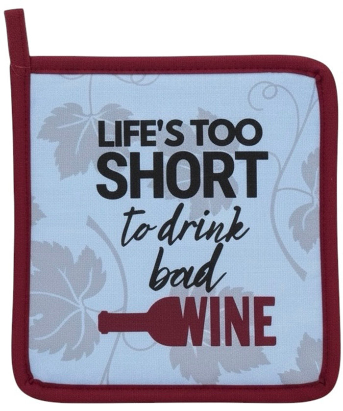 Life's Too Short to Drink Bad Wine Printed Kitchen Linen Sets Non-Slip, Heat Resistant Set of 4, Includes 2 Kitchen Towels, Potholder & Oven Mitt.