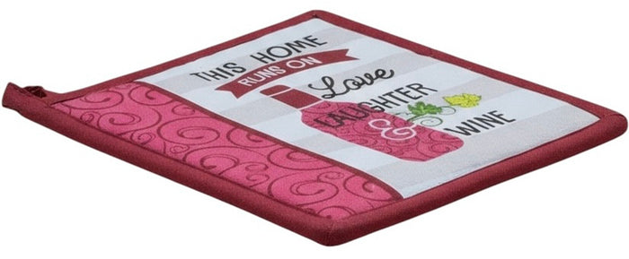 This Home Runs on Love, Laughter & Wine Printed Kitchen Linen Sets Non-Slip, Heat Resistant Set of 4, Includes 2 Kitchen Towels, Potholder & Oven Mitt.