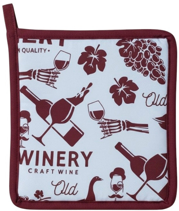 Winery Craft, Wine Bottle, Grapes, Stems, and Geese Printed Kitchen Linen Sets Non-Slip, Heat Resistant Set of 4, Includes 2 Kitchen Towels, Potholder & Oven Mitt.