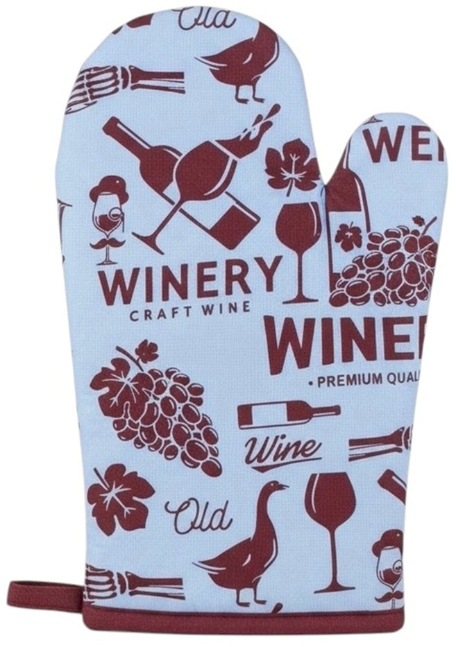 Winery Craft, Wine Bottle, Grapes, Stems, and Geese Printed Kitchen Linen Sets Non-Slip, Heat Resistant Set of 4, Includes 2 Kitchen Towels, Potholder & Oven Mitt.