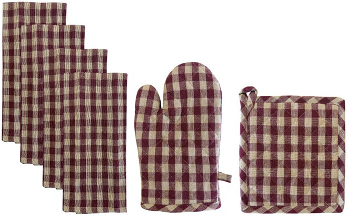 Set of 6, 100% Cotton Farmhouse Country Kitchen Linen Set, Included 4 Kitchen Towel, Ovenmitt, Potholder.