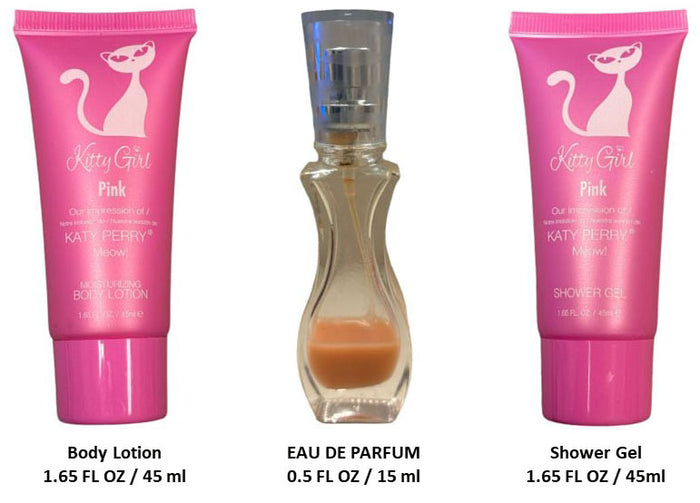 3 Pcs  Kitty Girl Pink Perfume Set, Body Lotion, Shower Gel and EDP for Women impression