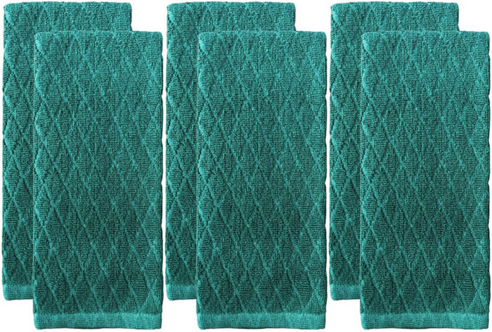 Premium Cotton Kitchen Towels Dish Towels Set of 6, Diamond Design Kitchen Towels 425 GSM, Soft and Highly Absorbent, Machine Washable Size: 16 x 26 Inch.