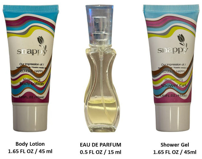 3 Pcs  Snappy Perfume Set, Body Lotion, Shower Gel and EDP for Women impression