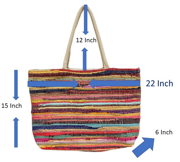 Multicolor Chindi Stripe Extra Large Size Cotton handmade Tote Bag