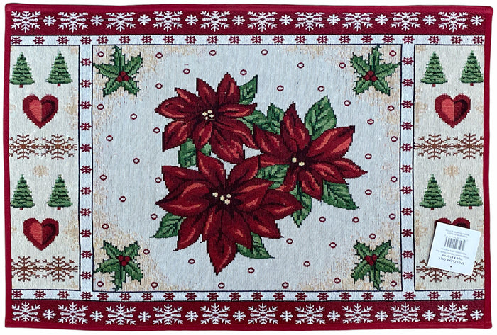 Poinsettia, Red Heart, Christmas Tree Design Christmas Season Tapestry Rugs Size : 20 x 29 Inch.