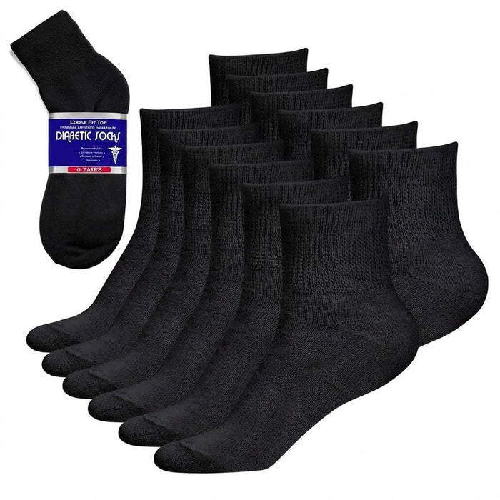 12 Pairs, Physicians Approved Therapeutic Non-Binding / Loose fit, Diabetic Ankle Socks for Healthy Blood Circulation.