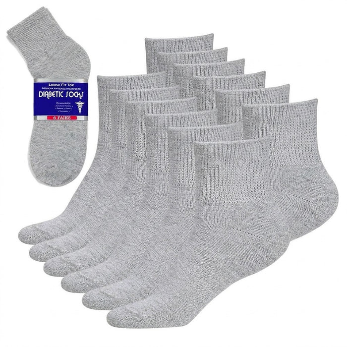 12 Pairs, Physicians Approved Therapeutic Non-Binding / Loose fit, Diabetic Ankle Socks for Healthy Blood Circulation.