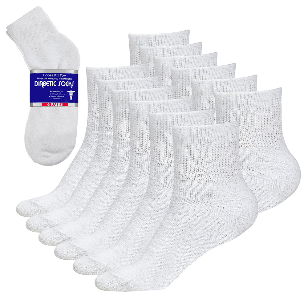 12 Pairs - Physician Approved Diabetic Ankle Socks (Non-Binding & Therapeutic)