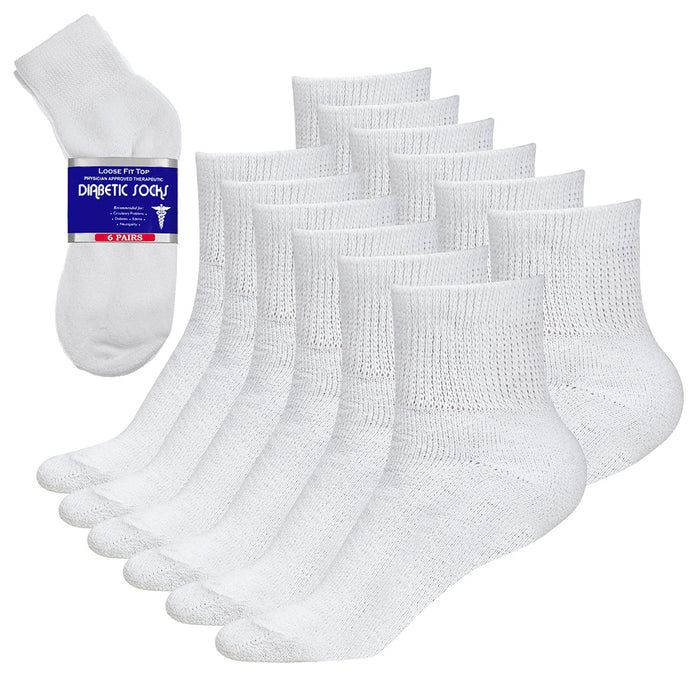12 Pairs, Physicians Approved Therapeutic Non-Binding / Loose fit, Diabetic Ankle Socks for Healthy Blood Circulation.