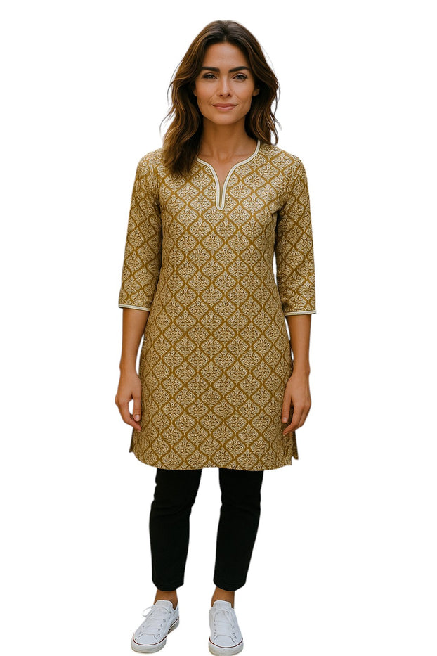 Tunic for Women floral Print, V-Neck, 3/4 sleeve knee Length Kurti, Top.