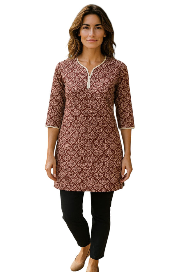Tunic for Women floral Print, V-Neck, 3/4 sleeve knee Length Kurti, Top.