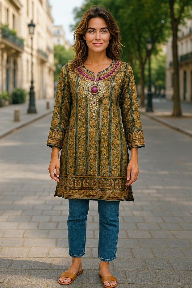 Digital Printed Pure cotton tunic, Multi color, Short Kurti, Soft and Breathable Top. - 1081-L