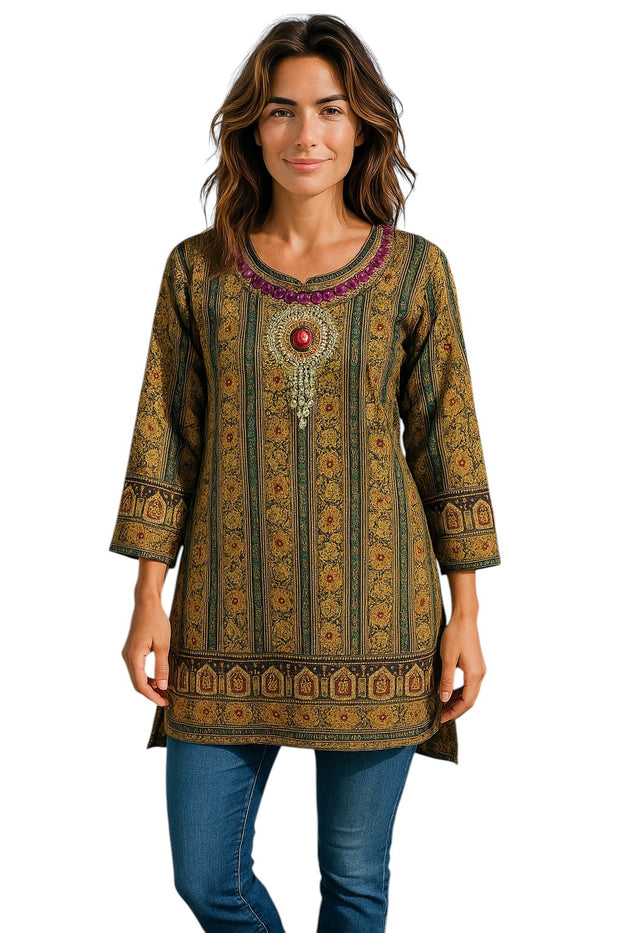 Digital Printed Pure cotton tunic, Multi color, Short Kurti, Soft and Breathable Top. - 1081-L