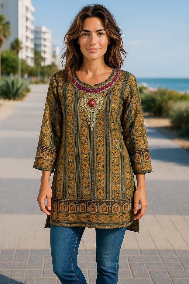 Digital Printed Pure cotton tunic, Multi color, Short Kurti, Soft and Breathable Top. - 1081-L