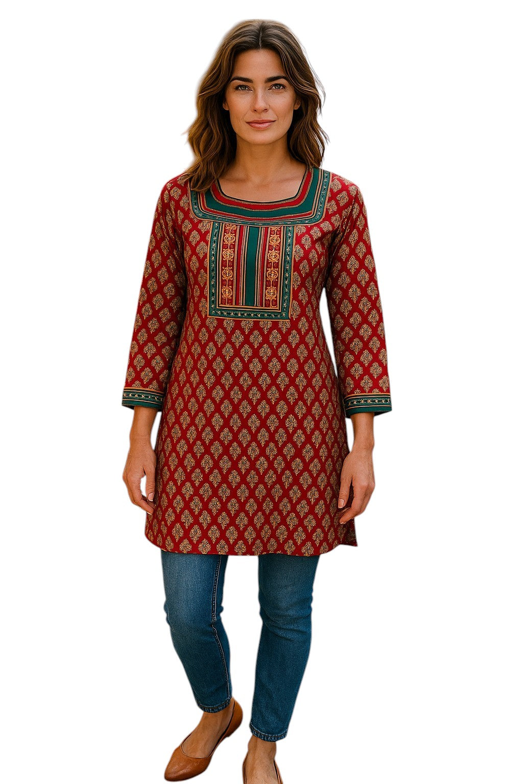 Women’s Printed Long Sleeves Crepe Kurti Tunic tops 1030-L