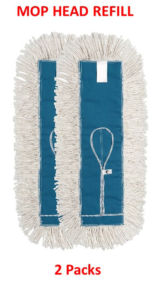2 Packs, Heavy-Duty Looped-End Cotton Dust Mop collects and holds dust & Particles. Washable, Reusable Wet Dry Mop for Residential & Commercial Use. Fits standard dust mop Frames.