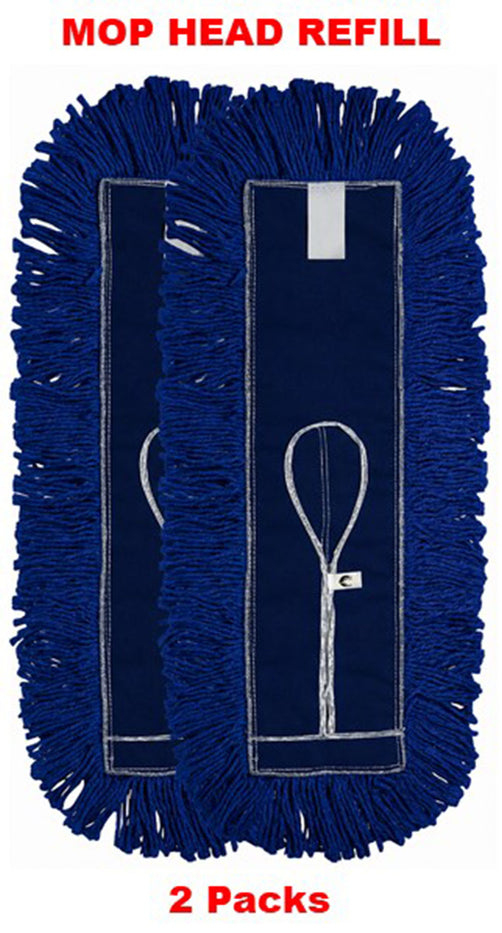 2 Packs, Heavy-Duty Looped-End Cotton Dust Mop collects and holds dust & Particles. Washable, Reusable Wet Dry Mop for Residential & Commercial Use. Fits standard dust mop Frames.