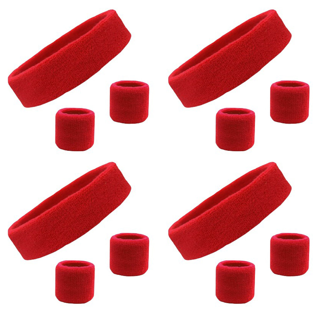 12 Pcs Sweatbands Sets (4 Headbands, 8 Wristbands) Sports Athletic Exercise Workout Headband Wristband.