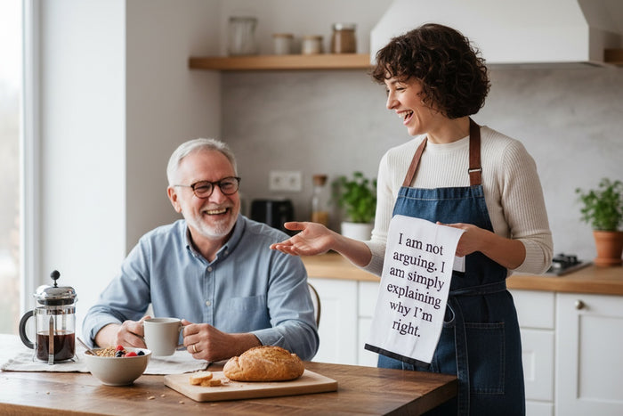 Set of 2 100% Cotton White Printed Flour Sack Kitchen Towels. I am not Arguing. I am Simply Explaining why I'm Right. - Size: 15 X 25 inches.