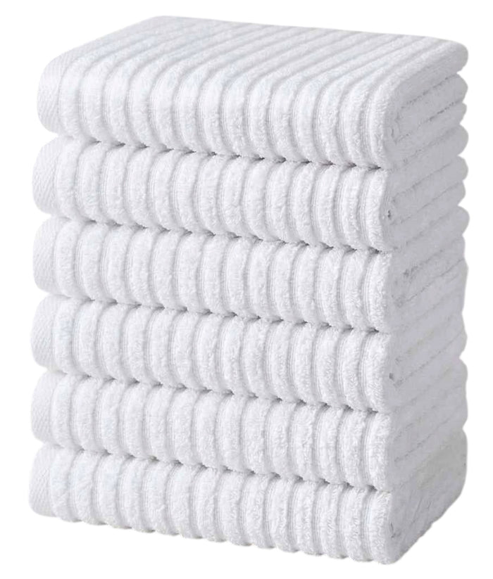 6 Pack, 100% Cotton Ribbed Terry White Bar Mop for Kitchen, Highly Absorbent, Cleaning Kitchen Towels | Bar Towels | Machine Washable | 16 x 19 Inches.