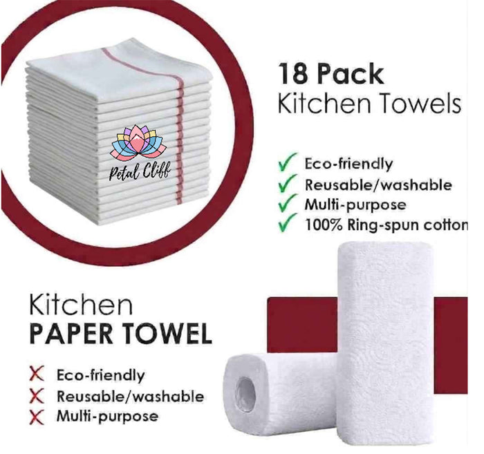 18-Pack Herringbone weave for better absorption, Steak-free restaurant-standard Cotton Flour Sack Kitchen Towels with Red Stripe, Super Absorbent, Lint-Free, Reusable kitchen towels - 15” x 25”.